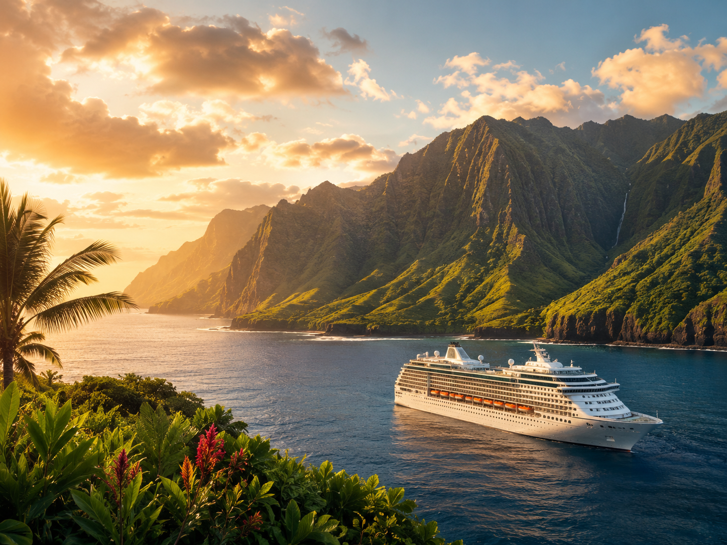 Cruise ship sailing toward the Hawaiian Islands