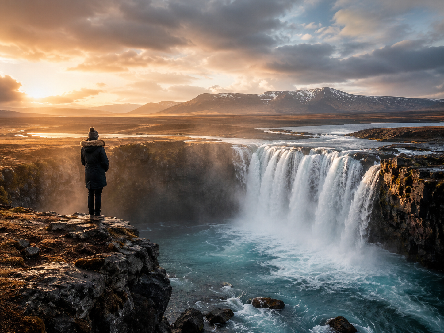 Iceland landscape with geothermal lagoon and northern skies