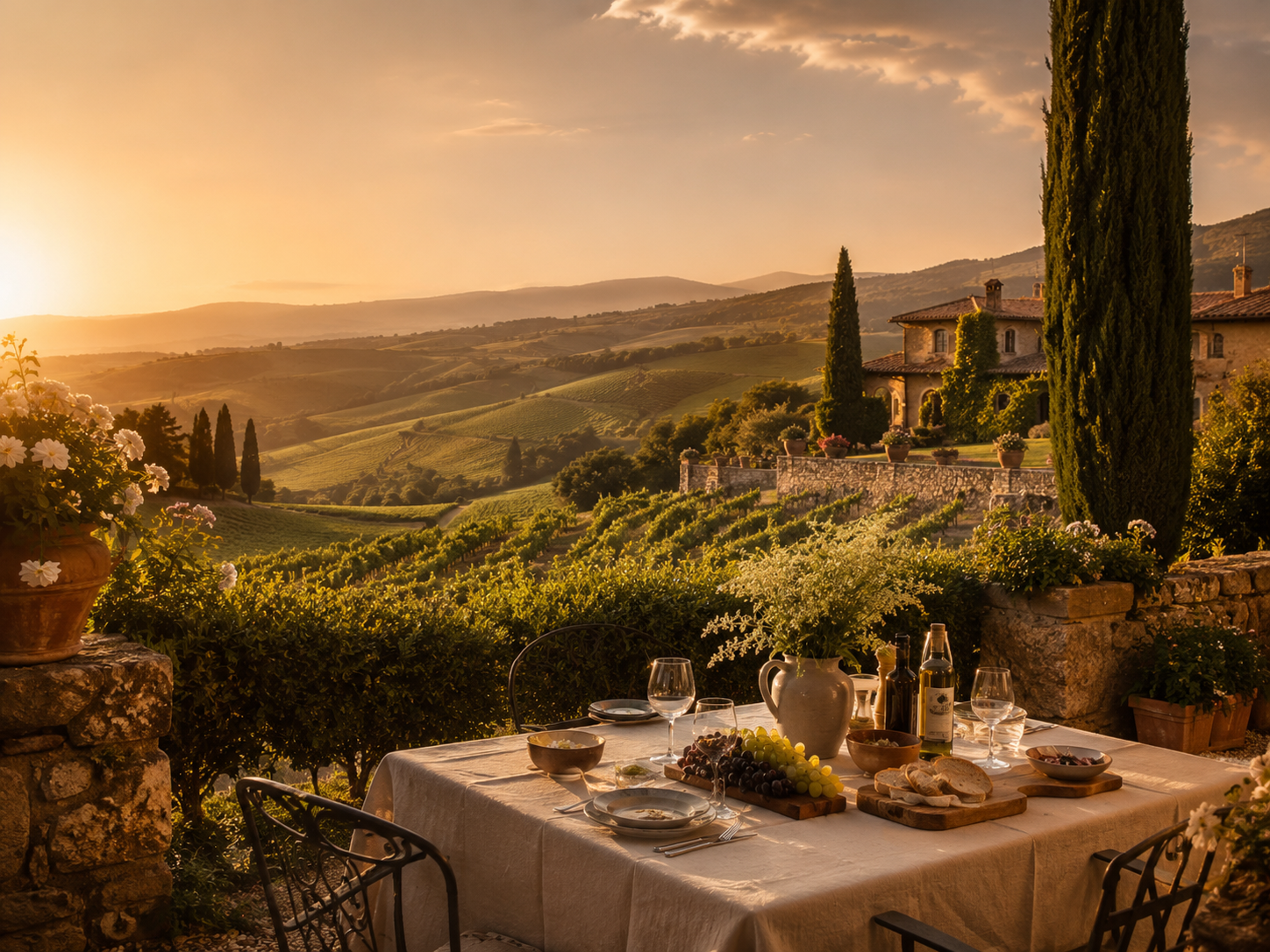 Tuscany villa and vineyard countryside